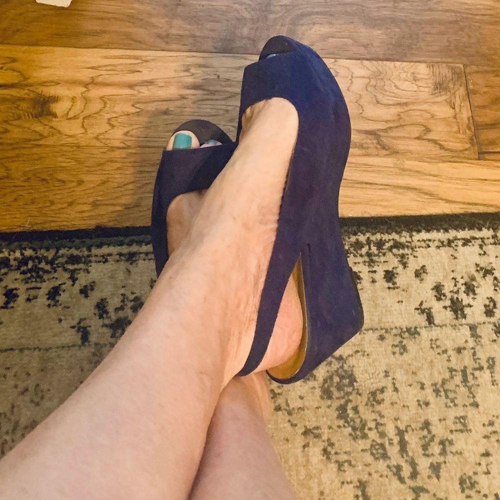 Cornflower Blue Suede Wedges size 9